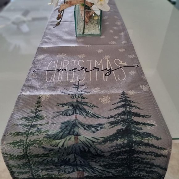 13 x 72 Inch Pine Tree Snowflake Merry Christmas Table Runner Winter Table Decor - Picture 9 of 9